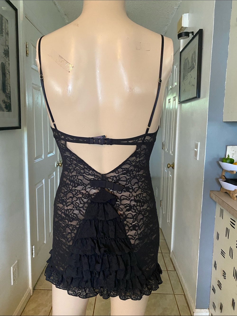 Victoria's Secret Black Lace Slip-The Lacie-Chemise with Ruffle Hem
